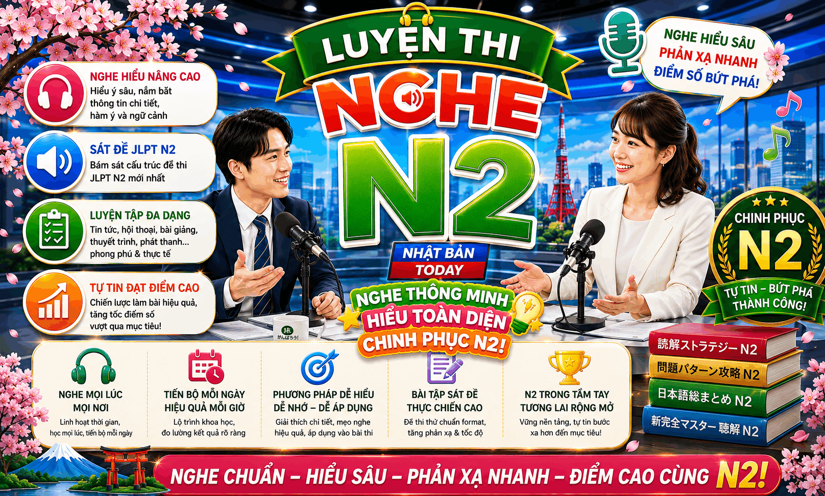 Luyện kỹ năng Nghe N2