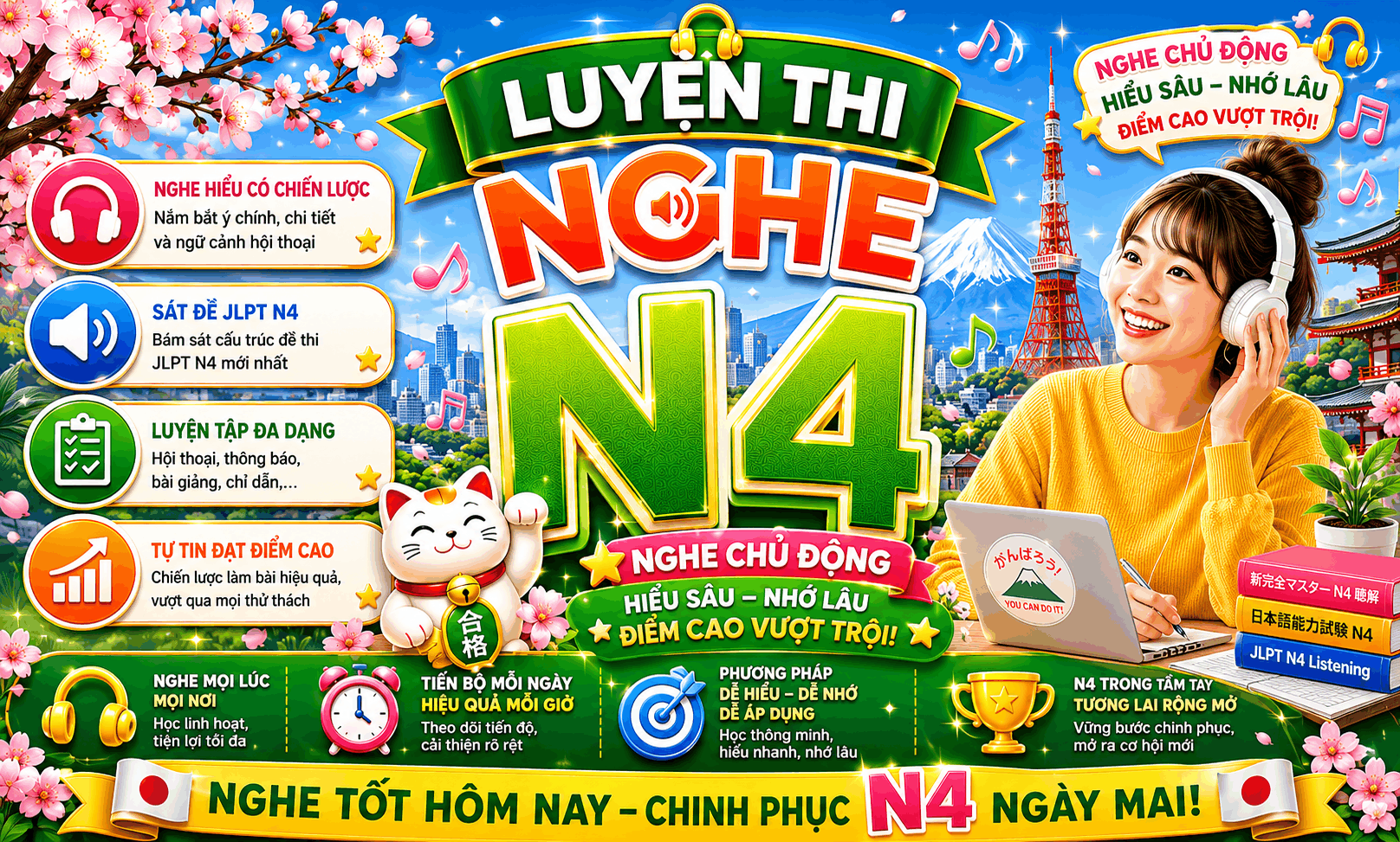 Luyện kỹ năng Nghe N4