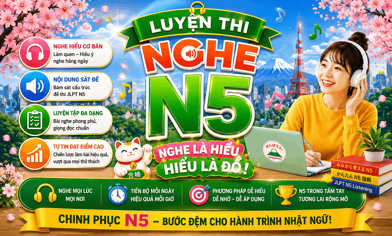 Luyện kỹ năng Nghe N5