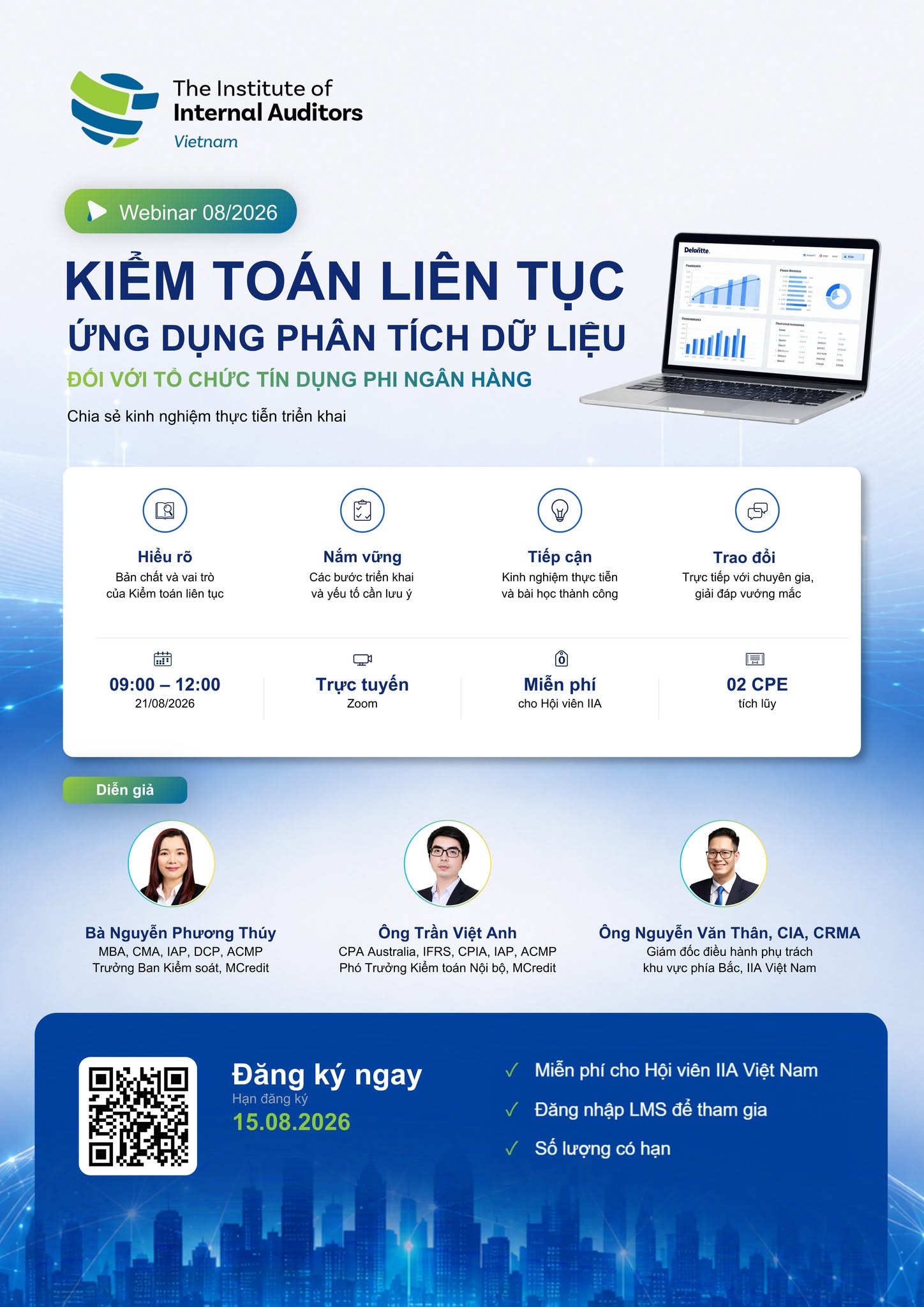 WEBINAR | KIỂM TOÁN LIÊN TỤC ỨNG DỤNG PHÂN TÍCH DỮ LIỆU ĐỐI VỚI TỔ CHỨC TÍN DỤNG PHI NGÂN HÀNG