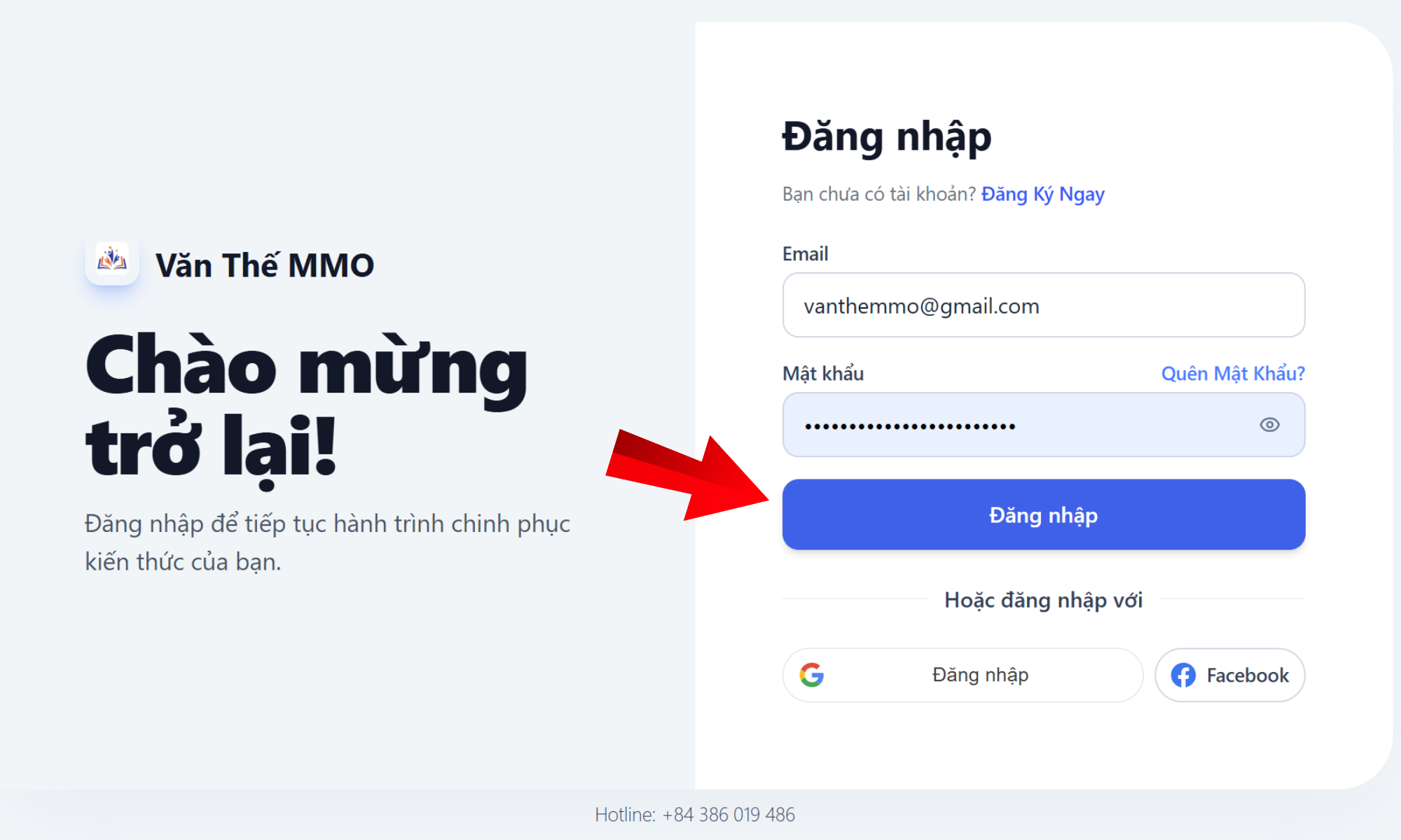 Bước 1: Đăng nhập tài khoản