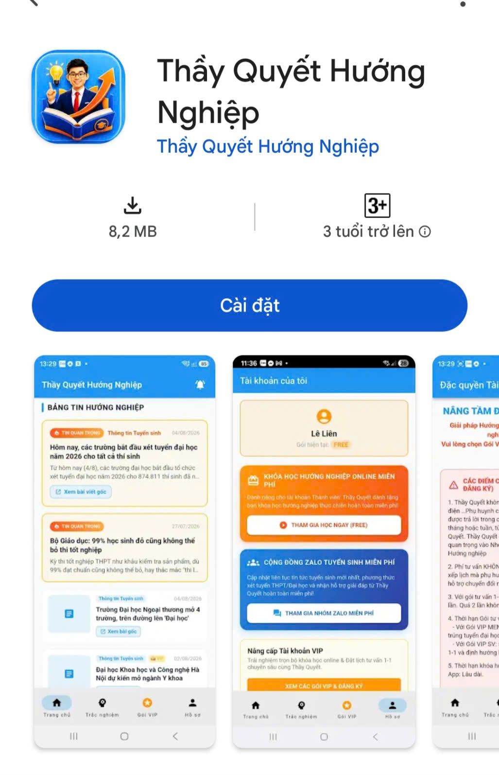 App Thầy Quyết Hướng Nghiệp trên CH Play