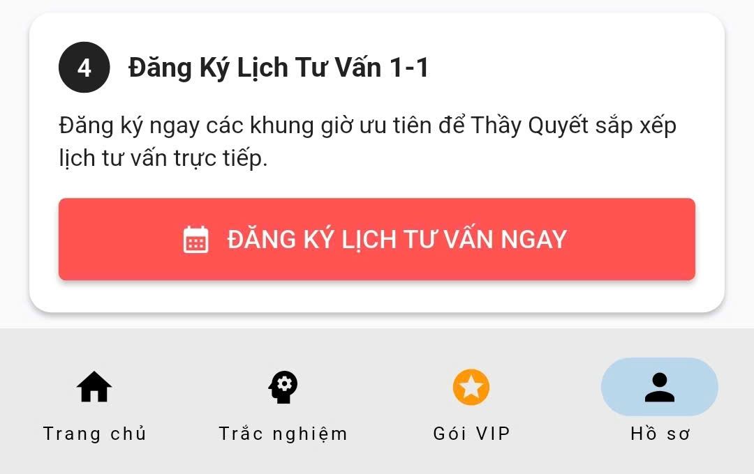 Mục 4 Đăng ký Lịch Tư Vấn 1-1 trong tab Hồ sơ