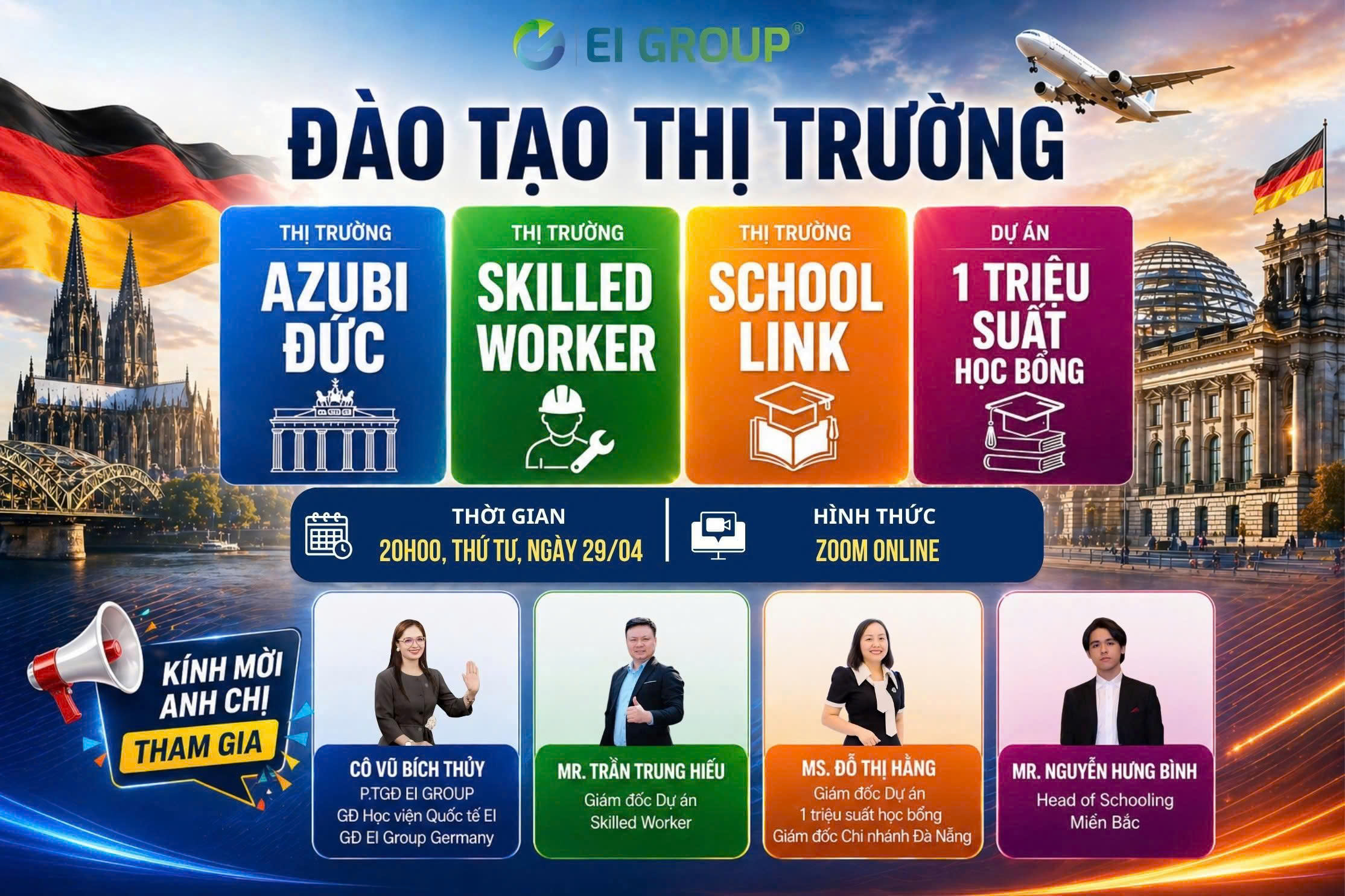 ĐÀO TẠO 29/4 - THỊ TRƯỜNG ĐỨC AZUBI, SKILLED WORKER, SCHOOL LINK, 1 TRIỆU SUẤT HỌC BỔNG