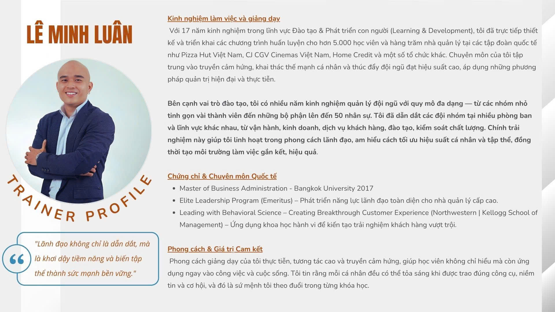 Trainer Profile - Lê Minh Luân