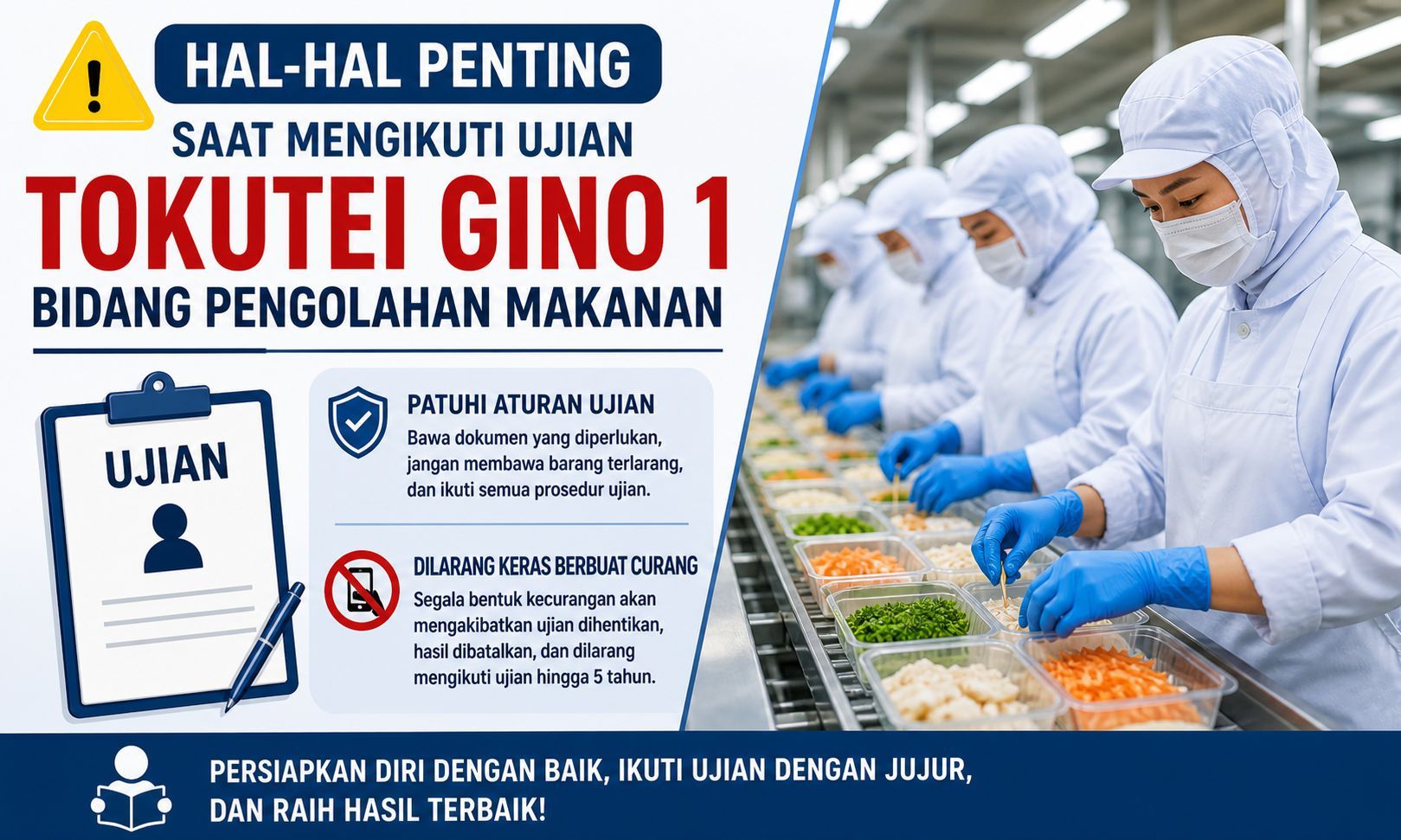 Hal-Hal Penting yang Perlu Diperhatikan Saat Mengikuti Ujian Tokutei Gino 1 Bidang Pengolahan Makana
