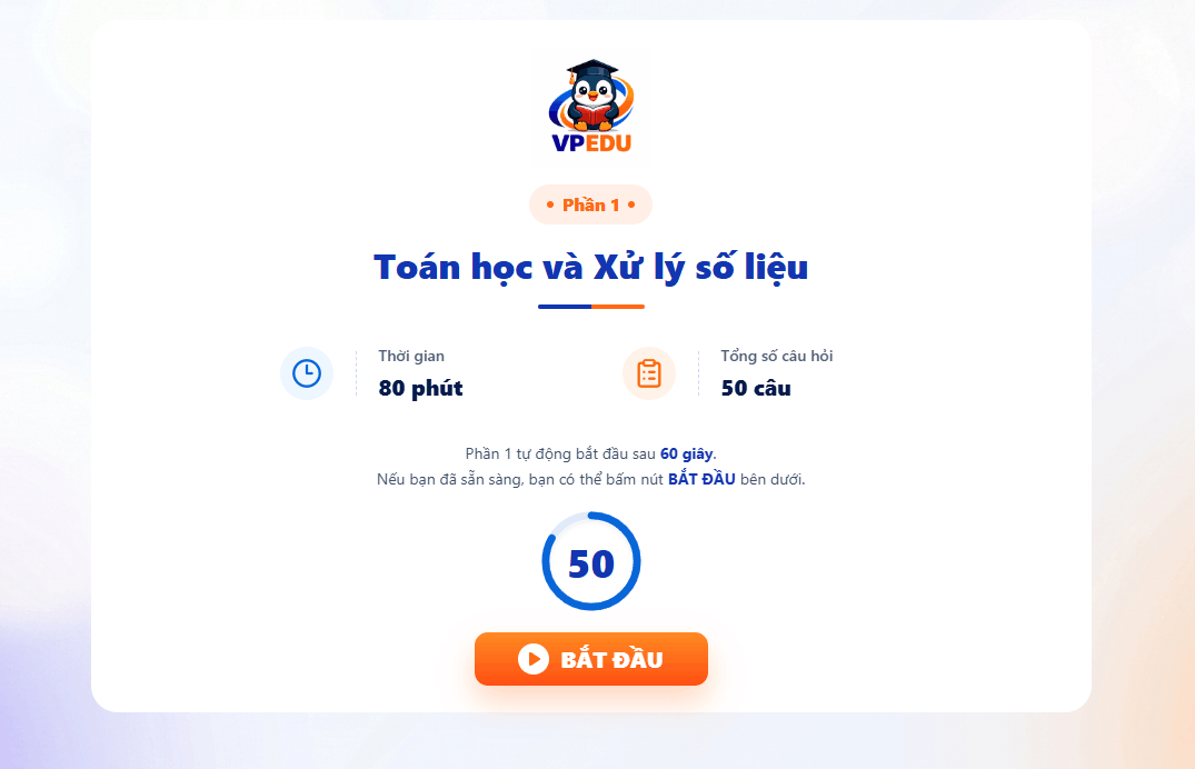 Màn hình bắt đầu phần thi
