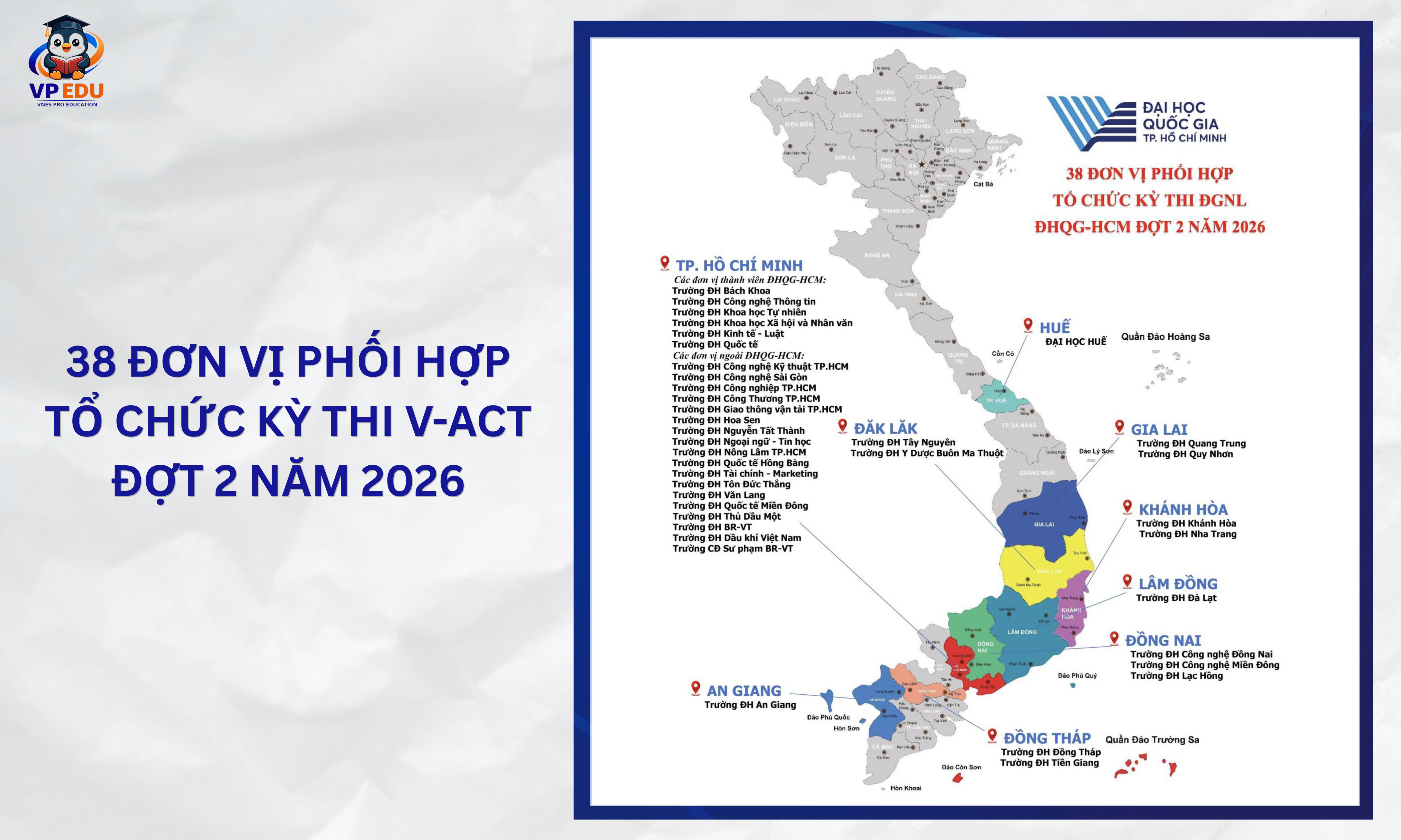 38 Đơn Vị Phối Hợp Tổ Chức Kỳ Thi V-ACT Đợt 2 Năm 2026