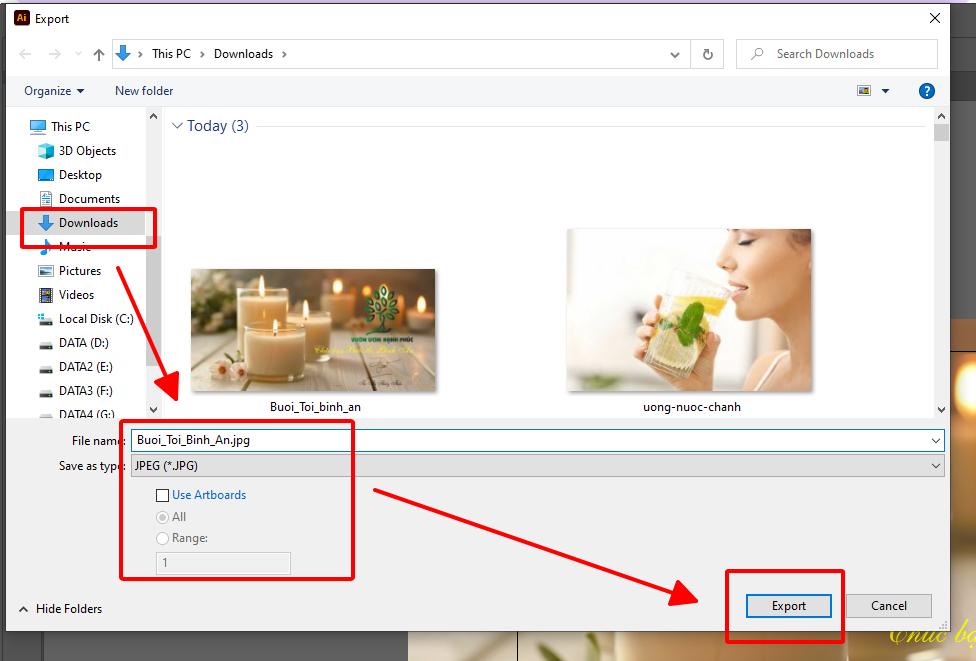 Xuất bản file ảnh định dạng JPG trong illustranter